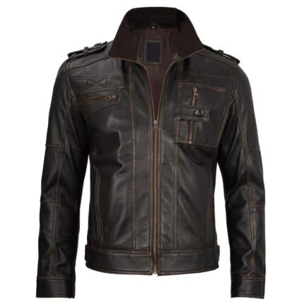 Dark Brown Waxed Cafe Racer Leather Jacket