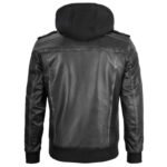 Grey Leather Jacket with Black Removable Hoodie