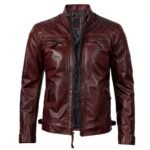 Maroon Cafe Racer Quilted Leather Jacket