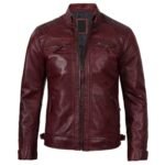 Maroon Cafe Racer Quilted Leather Jacket