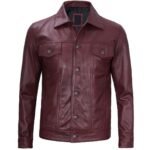 Maroon Trucker Leather Jacket