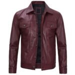 Maroon Trucker Leather Jacket