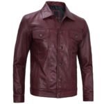 Maroon Trucker Leather Jacket