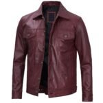 Maroon Trucker Leather Jacket