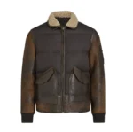 Men’s Brown Shearling Puffer Leather Jacket