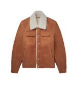 Men’s Brown Trucker Suede Shearling Leather Jacket