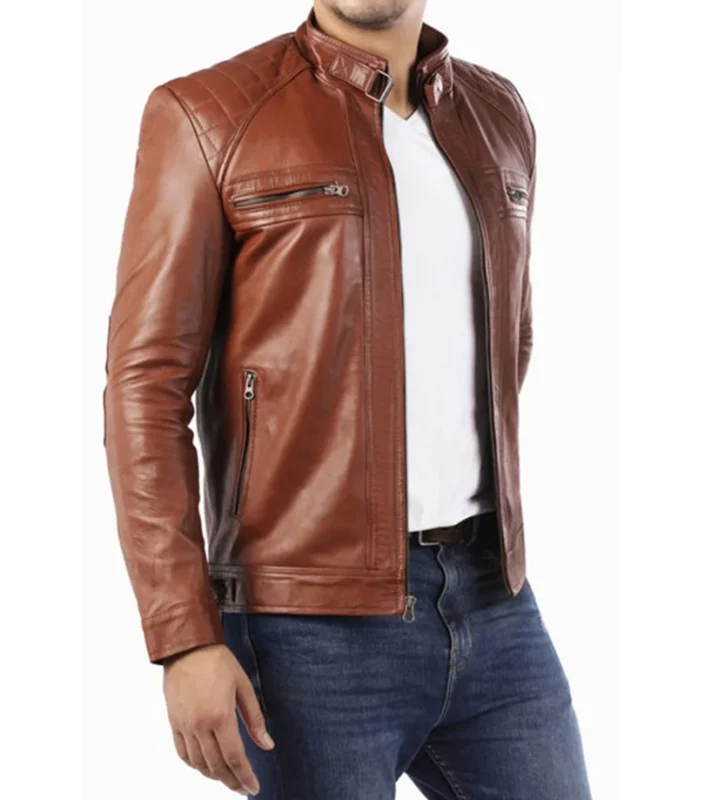 Men’s Casual Brown Lambskin Leather Jacket