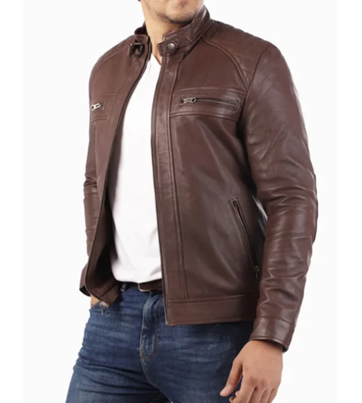 Men’s Casual Dark Brown Lambskin Leather Jacket