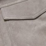 Mens Fur Collar Grey Suede Trucker Leather Jacket