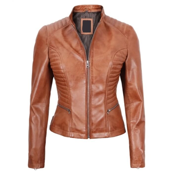 Cafe Racer Tan Biker Leather Jacket