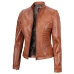 Cafe Racer Tan Biker Leather Jacket