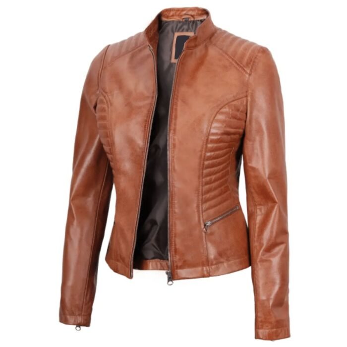 Cafe Racer Tan Biker Leather Jacket