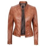 Cafe Racer Tan Biker Leather Jacket