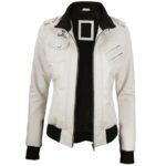 Womens White Leather Jacket With Removable Hood