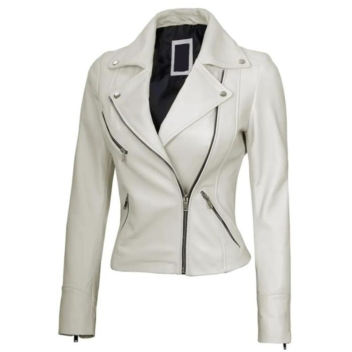 Womens White Motorcycle Leather Jacket